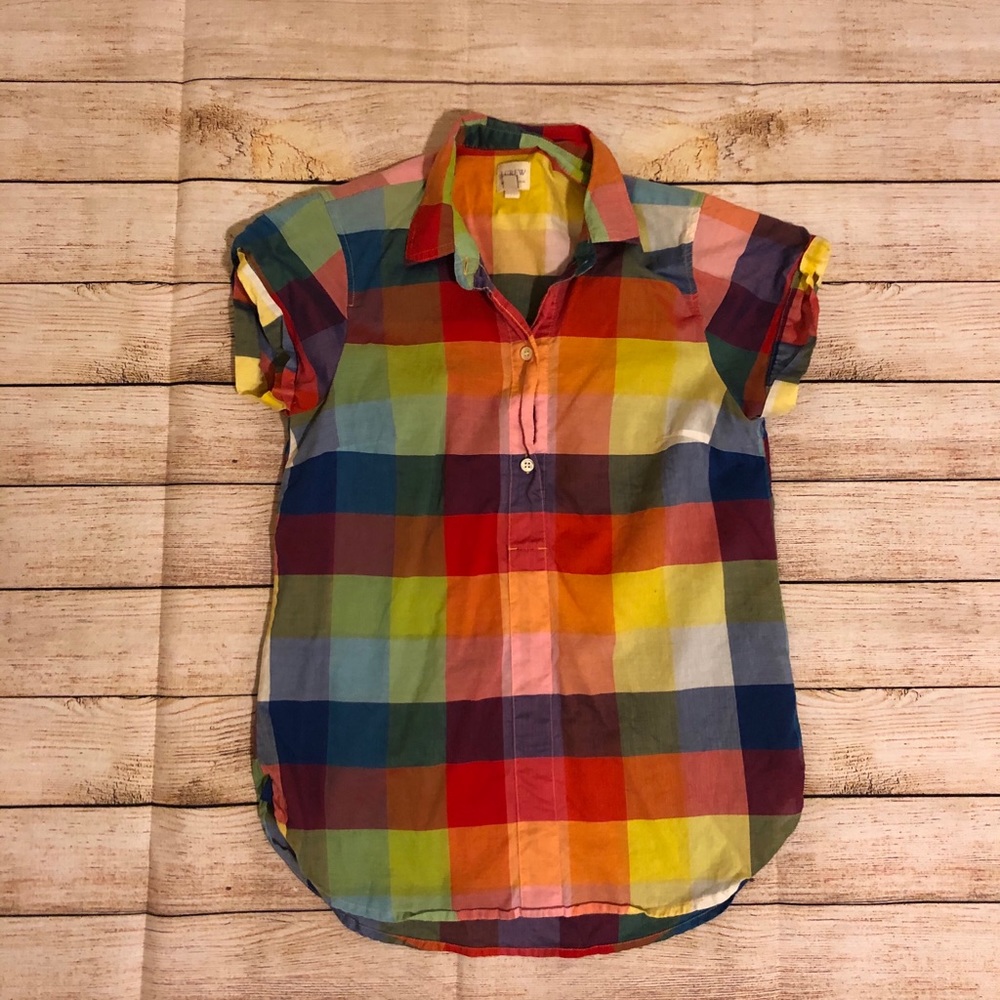 J. Crew plaid rainbow blouse
